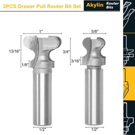 2pcs Finger Pull Router Bits Set 1/2 Inch Shank, Drawer Pull Bit for Wood Finger Grip & Wooden Handle Molding, YG6X Carbide Tipped