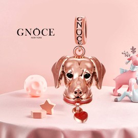 GNOCE Labrador Dog Charms Pendant Sterling Silver 18 Carat Rose Gold Animal Pet Beads Charm Fit Bracelet/Necklace Fashion Jewellery for Women Girls, Silver