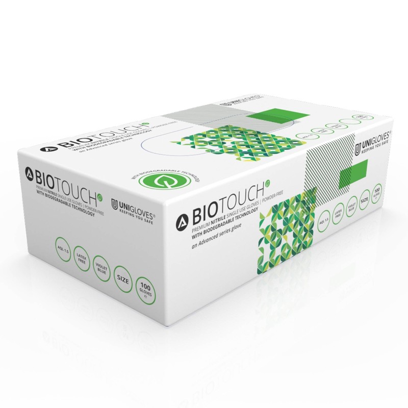 Unigloves BioTouch Nitrile Disposable Gloves - Biodegradable, Multipurpose, Medical Grade