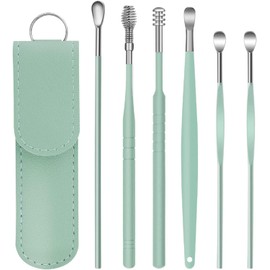 6 Pcs Ear Pick Earwax Removal Kit, Ear Cleansing Tool Set Ear Curette Ear Wax Removal Tool with Leather Storage Box