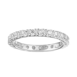 Silverly Women's .925 Sterling Silver Pave Cubic Zirconia Round Cut Brilliant Full Eternity Ring