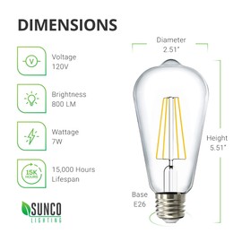 Sunco 4 Pack Dusk to Dawn Light Bulbs LED Edison 2700K Soft White, 7W Equivalent 60W, Vintage Styled ST64 Extra Bright Automatic Bulb, 800 LM, E26 Base, Light Sensing Outdoor UL, Energy Star