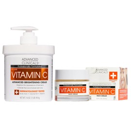 ADVANCED CLINICALS 2 PACK SET - CREMA CORPORAL VITAMINA C ILUMINACION CON A FERULICO A DE COCO Y VITAMINA E + CREMA GEL FACIAL VITAMINA C ILUMINADORA ANTIEDAD CON INGREDIENTES ANTIOXIDANTES 454GR/59ML