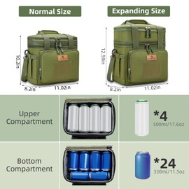 HSHRISH Lunch Box for Men, Large Expandable Tactical Lunch Bag, Durable Leakproof Cooler Bag with Molle Webbing, Lunch Box for Men Work Picnic Trip Camping, 24 Can/16 L, Army Green