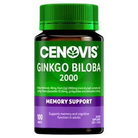 Cenovis Ginkgo Biloba 2000 - Supports Memory and Mental Recall in Adults - Assists Cognitive Function, 100 Tablets, Mostly Green (Pack of 1)