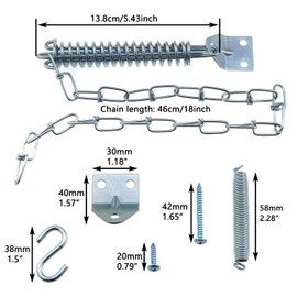 LUORNG 1 Set of Spring Loaded Screen Door Chain Set Silver Windproof Door Chain Heavy Duty Storm Door Hardware Suitable for Wooden Door Aluminium Door Composite Door