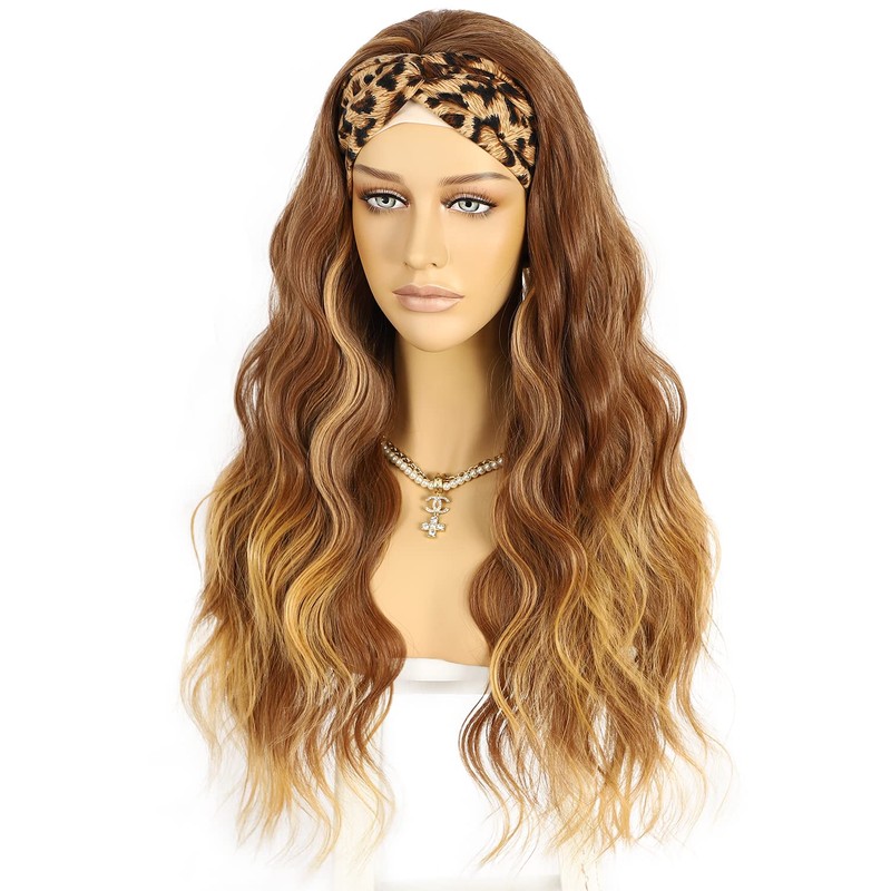 Sapphirewigs Headband Wigs Ombre Brown Wavy Synthetic Wigs for Women
