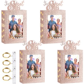 Yerliker 8 Pcs Happy Sweet 16th Birthday Photo Frame Table Centerpieces Decorations with 4 LED Mini Lights for Girls' 16th Party Supplies (Rose Gold)