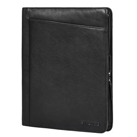 STILORD 'Marek' Genuine Leather Document Folder A4 Leather Conference Folder Vintage Writing Case Leather Folder with Zip & Tablet Compartment 13-13.6 Inches for Work Office Meetings, black, L