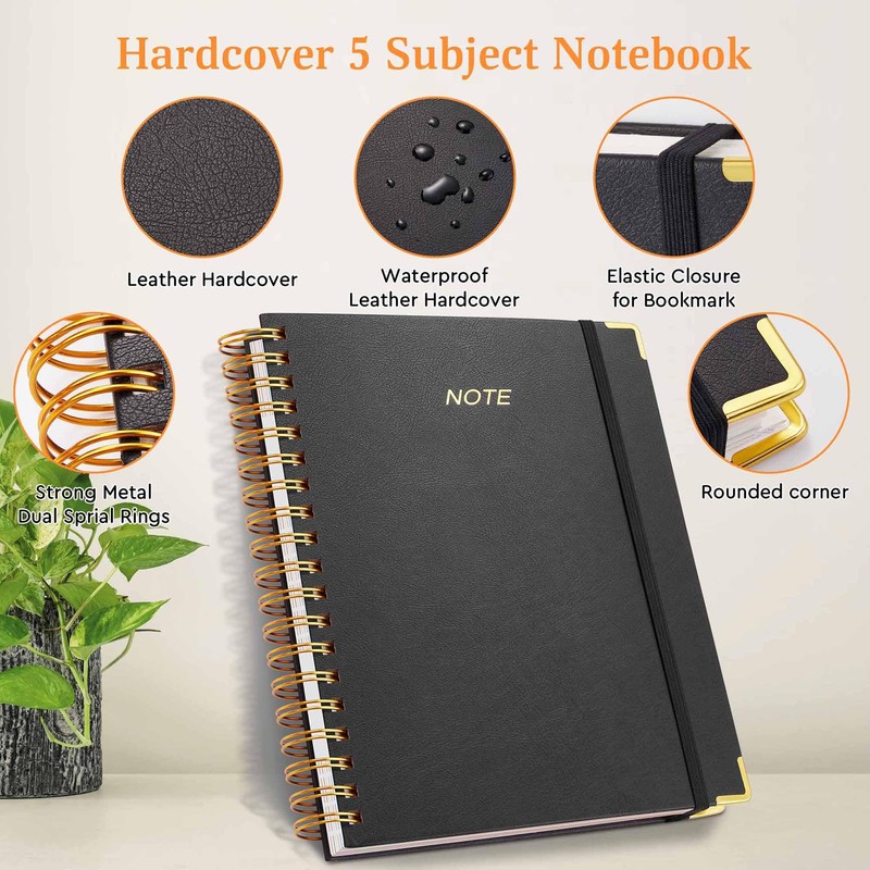 FREBLASO 5 Subject Notebook with Removable Dividers Tabs, 300 Pages