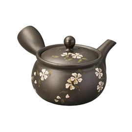 Ale-net Teapot Pot, 6.7 x 5.5 x 3.5 inches (17 x 14 x 9 cm), 11.0 fl oz (330 cc), Black Mud Flat Pot, Cherry Blossom Teapot (Refreshing Net), Ceramic (Earth), Tokoname Ware, Made in Japan