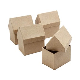 4 House Shaped 10.5cm Paper Mache Boxes to Decorate | Papier Mache Boxes