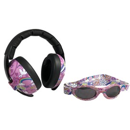 BANZ Earmuffs with Ear Protection and Sunglasses for Babies and Toddlers (Combo Pack) Pink Doodle