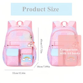 Girls Backpack, Kids Backpacks for Girls, Cute Gradient Kids Bookbags with Compartments Elementary School Bag for Teens Large