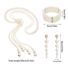 NYGGTYK Pack of 3 Faux Pearl Jewellery, Pearl Necklace from the 1920s, Drop Pearl Earrings, Multilayer Pearl Bracelet, Women's Pearl Jewellery for Everyday Life, Parties and Celebrations, Alloy,