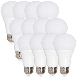 Maxxima LED A19-800 Lumens 60 Watt Equivalent Light Bulb Set - 5000K Daylight/Cool White Light, Energy Efficient 9 Watts, E26 Base, Non-Dimmable, for Bathrooms, Lamps, and Living Rooms - 12 Pack