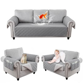 RAPRAP 100% Waterproof Sofa Cover with Side Pockets, 2 Seater Sofa Protector for Children Pets Dog, Durable Non-Slip Two Seater Couch Covers, Washable,2 Seater