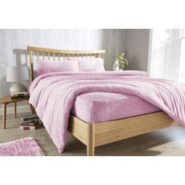 Olivia Rocco Teddy Fleece Extra Deep Fitted Sheet Cosy Warm Fluffy Fitted Bed Sheets, Blush Pink King