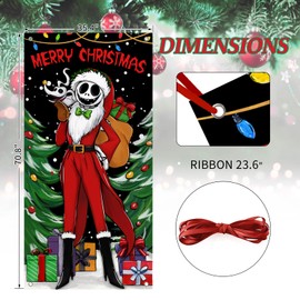 Deroro Merry Christmas Jack Skellington Door Cover Decorations, Xmas Tree Front Door Banner Background, Funny Holiday Gifts Indoor Outdoor Home Decor 3 x 6 FT