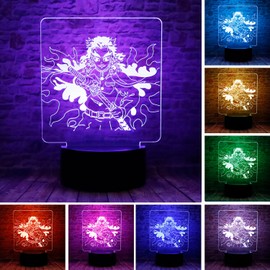 Cute Demon Slayer Kyoujurou Rengoku Anime Character 3D Optical Illusion LED Bedroom Decor Sleep Table Lamp with Remote 7 Colors Visual Night Light Birthday Christmas Gifts for Kids