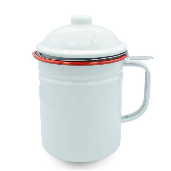 Siroppu Hollow Oil Pot, Stainless Steel Filter, With Oil Strainer, Enamel, Deep Fry Food, Oil Filtration, Milk White, White, Red, Strainer, Convenient Goods, Natural, Simple, Stylish, Gift, New Life,