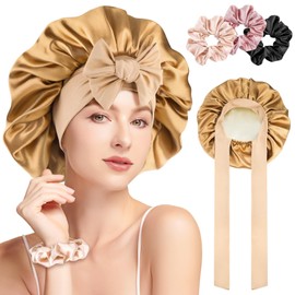 GlasFlength Satin Hair Cap, Sleep Cap, Silk, Mulberry Silk Sleep Cap, Satin Bonnet, Adjustable Silk Hood for Sleeping, Breathable, Wide Band, Double Layered for Women and Girls (Khaki), khaki