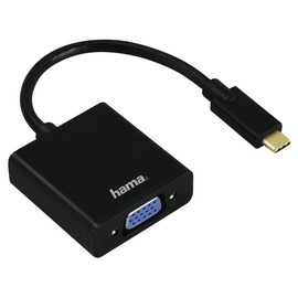 Hama USB-C Adapter to VGA (Connection of Devices with USB 3.1 Type-C and Thunderbolt 3 to VGA Monitors/TV/Projector, Full HD, Gold-Plated Connector) Black