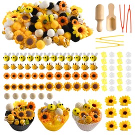 Unvola 196 Pcs Sensory Bin Filler, Fine Motor Toys Bee Themed Sensory Bin Items Counting Sorting Toy Colorful Pom Poms Cup Bee Honeycomb Wooden Scoop for Preschool Education Activities