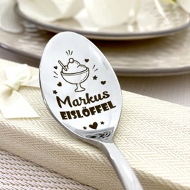 Ice Cream Spoon with Name - Ice Cream Spoon for Ice Cream - Gift Idea Free Engraving on the Handle (Silver)