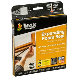 Duck Max Strength Expanding Foam Seal for Doors and Windows, .5 in. x .5 in. x 20 ft., Expands to Fit Uneven Gaps up to 1/2 Inch Thick, Cut to Size, Black, 1-Roll (Pack of 1)