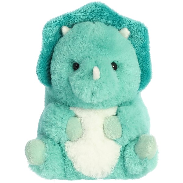 Aurora® Round Rolly Pet™ Teya Triceratops™ Stuffed Animal - Adorable Companions - On-The-Go Fun - Blue 5 Inches