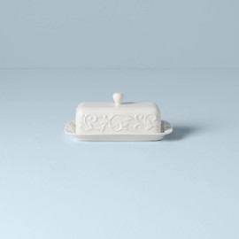 Lenox Opal Innocence Sopera tallada, con tapa y cucharón, 26.04 cm, Mantequera, Blanco, 7.25" Length x 3" Height, 1