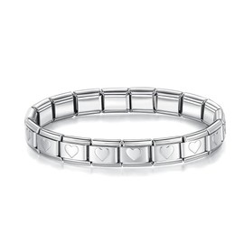 M&S Starter Bracelet Bangle Gold Rose Silver Stainless Steel 9mm Italian Link Charm Compatible With Nomination Bracelet (Heart Bracelet)