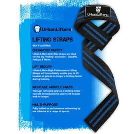 Urban Lifters Weight Lifting Straps, Heavy Duty Straps with thick Padded Neoprene. Non Slip Material. Perfect for Bodybuilding, Powerlifting, Weightlifting & Deadlifts. Sold as pair. (Black/Blue)
