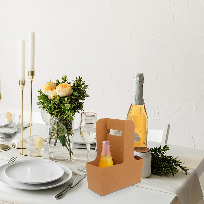 SOLUSTRE 2 Cup Drink Carrier with Handle, 10pcs Kraft Paperboard