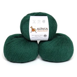 100% Alpaca Yarn Wool Set of 3 Skeins DK Weight - Heavenly Soft and Perfect for Knitting and Crocheting (Green, DK)