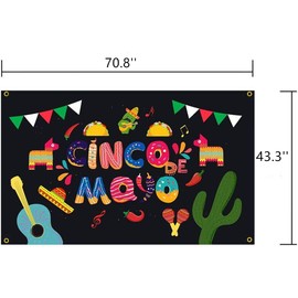 aolime Cinco De Mayo Backdrop Mexican Fiesta Theme Party Banner Photography Background Great as Mexican Dress-up Cinco de Mayo Summer Pool Party Decoration(5x3ft), Blakc