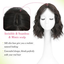 Ms Taj 11 Inch Short Wavy Hair Topper for Women with Thinning Hair, Natural Synthetic Lightweight & Breathable Hairpiece for Women with 6.5"x6.5" Base, Instantly Adds Volume and Coverage（Dark Brown）