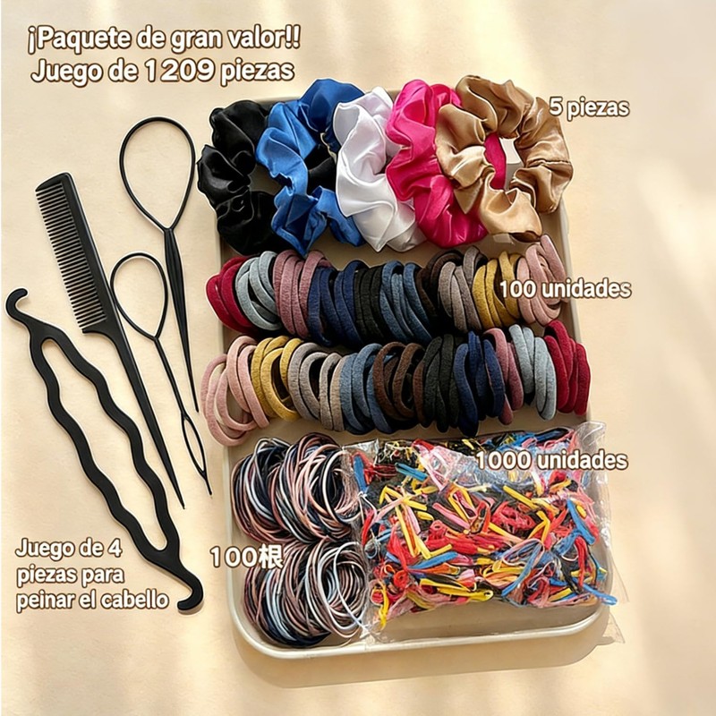 1209PCS Ligas para Cabello,Ligas Elásticas para Niñas y Mujeres, Set