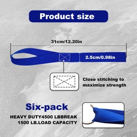 6Pcs Soft Loop Tie Down Straps, 1,500lb Load Capacity 4,500lb Breaking Strength Belts,Loops for Securing ATV UTV Motorcycles Scooters Dirt Bikes Lawn & Garden Equipment(Blue)