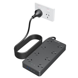 DEPOW Surge Protected Power Board with 8 AC Outlets, Powerboard with USB(2USB-C&2USB-A), 2M Extension Cord, 900J AU Standard Power Strip(2400W/10A), Wall Mount Home Office Accessories, Black