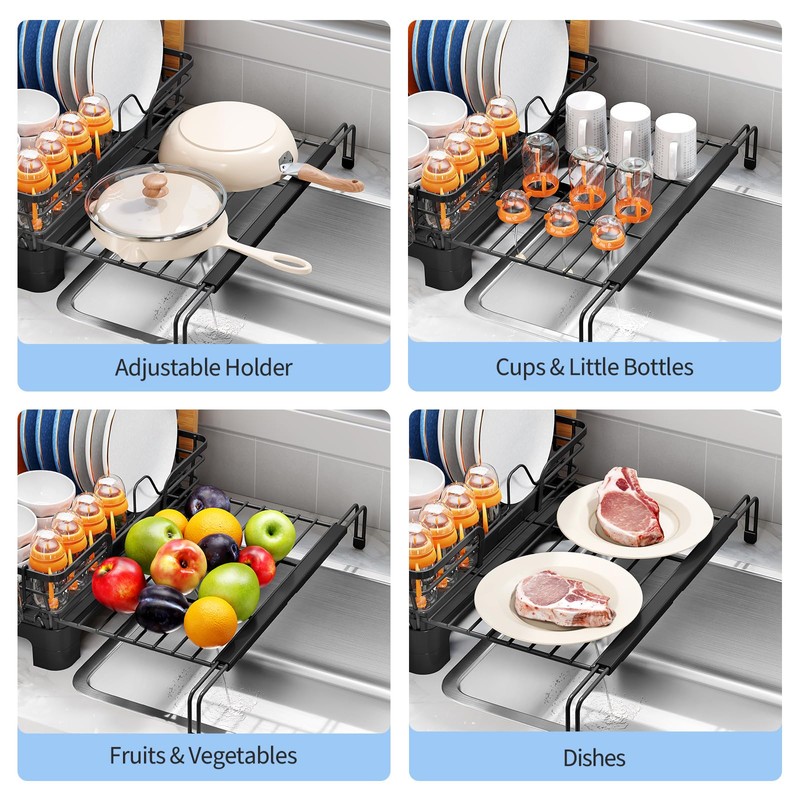 TOOLF Extendable Dish Drying Rack, 2 in 1 Multifunction Dish