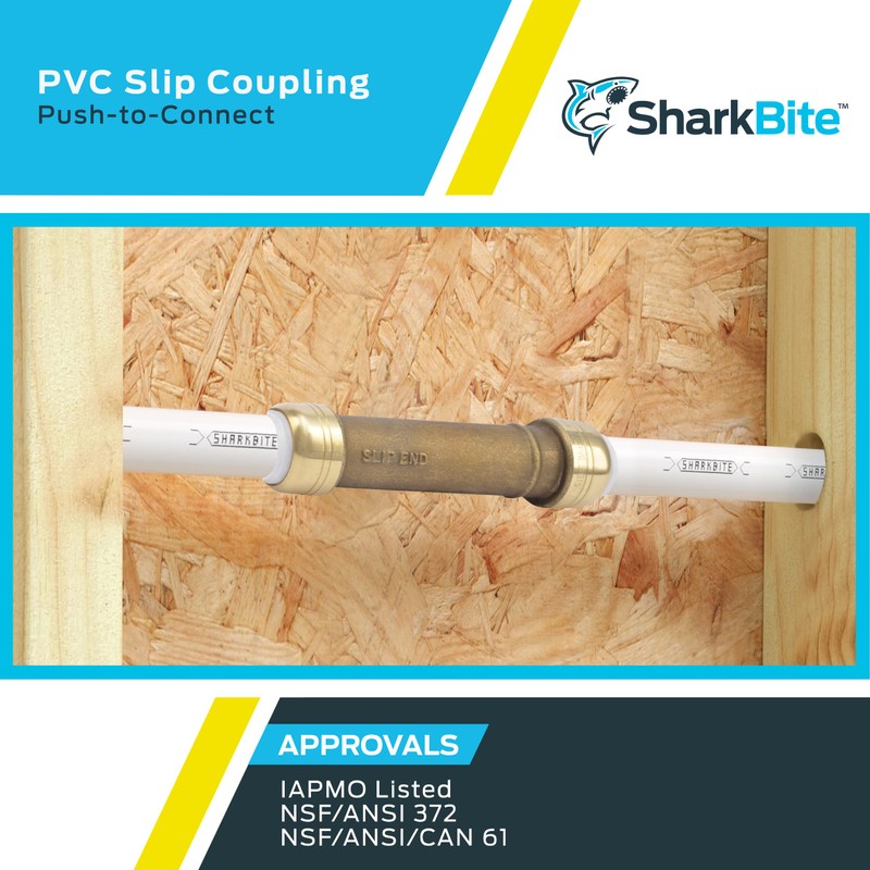 SharkBite 3/4 Inch PVC Slip Coupling, Push to Connect Brass