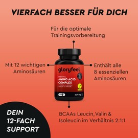 Aminosäuren Komplex hochdosiert - 270 Tabletten mit 12 Amino Acids (6.470 mg) pro Tag - EAA Amino 8 + L Arginin, L Carnitin, Taurin & Glycin - Vegan, laborgeprüft und ohne Zusätze