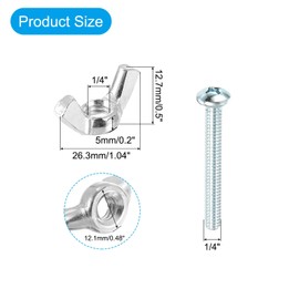 sourcing map 25 Set Screw Bolts Kit with Wing Nut, Carbon Steel 1/4"-20 Hand Tighten Wing Nuts with 1/4"x2" Cross Head Screw for Machinery Electronic Equipment, White
