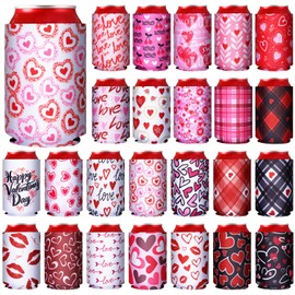 Tioncy 24 Pcs Mother's Day Can Cooler Sleeves 12 oz Skinny Heart Lip Soda Beer Drink Cooler Sleeve Soft Insulated Neoprene Reusable Can Holders for Bottles Wedding Party Favors(Vintage Style)