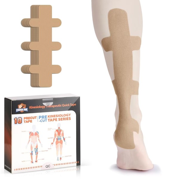 PreCut Kinesiotapes for Heel Tendon, Pack of 10 Kinesiotapes, Pre-Cut