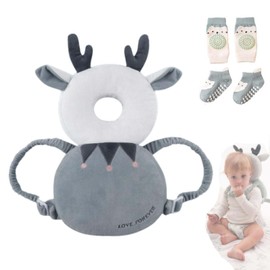 Bambebe Baby Head Protection Pillow Head Protection Backpack Safety Pads Adjustable Size Baby Head Protector for 4-24 Months Toddler Baby Safety Helmet Baby Harness Baby Walking(Deer)