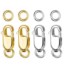 8PCS Solid Sterling Silver 925 Lobster Claw Clasps with Jump Rings, Necklace Bracelet Gold Silver Clasps for Jewelry Making, Large Lobster Claw 12mm Split Rings 4mm Replaced Jewelry Clasps Set