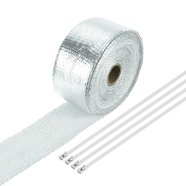 sourcing map Fiberglass Exhaust Wrap Tape, 2" x 16' Silvery